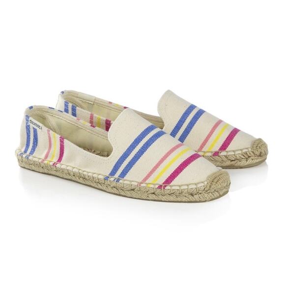 Soludos White Candy Stripe Espadrille Canvas Smoking Slipper Size 8 - Picture 1 of 10